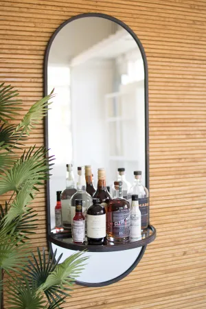 Oval Wall Mirror With Folding Metal Shelf