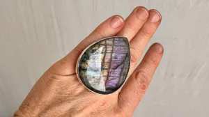 Oversized Pink Labradorite Ring. Gorgeous Colors. Adjustable