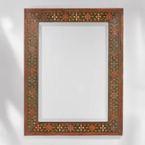 Painted Bevelled Mirror Traditional Rajasthani Design - Ca 1930