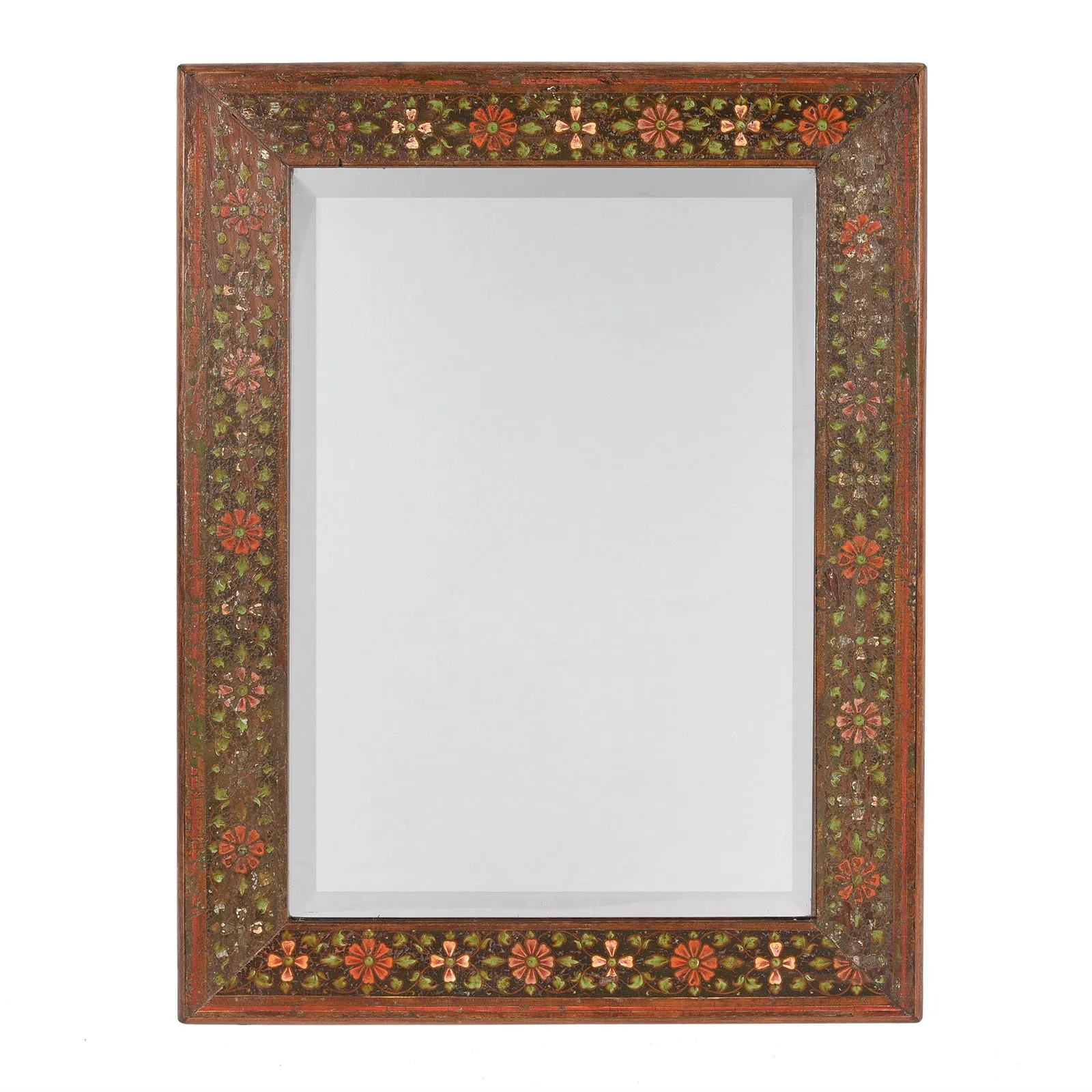 Painted Bevelled Mirror Traditional Rajasthani Design - Ca 1930