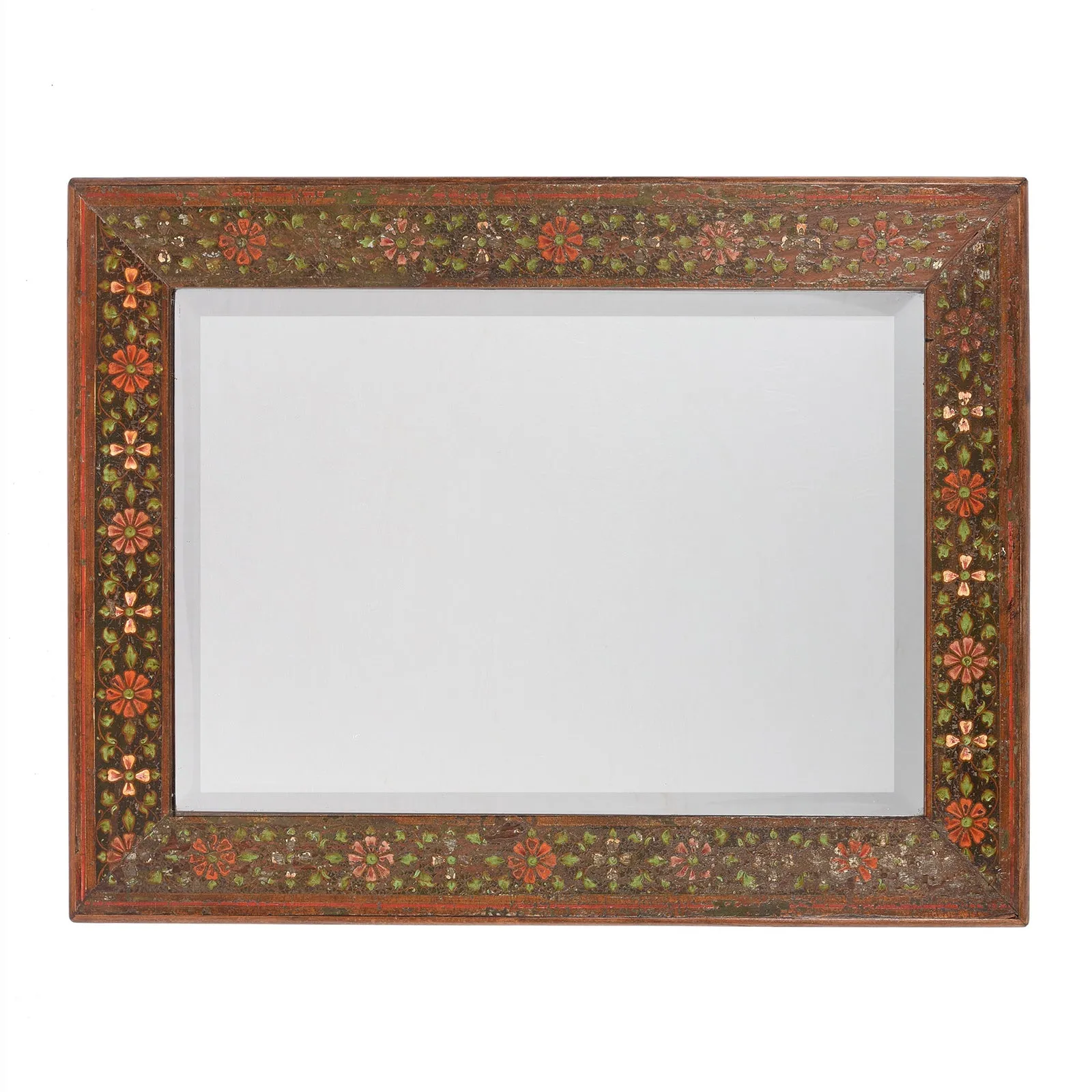 Painted Bevelled Mirror Traditional Rajasthani Design - Ca 1930
