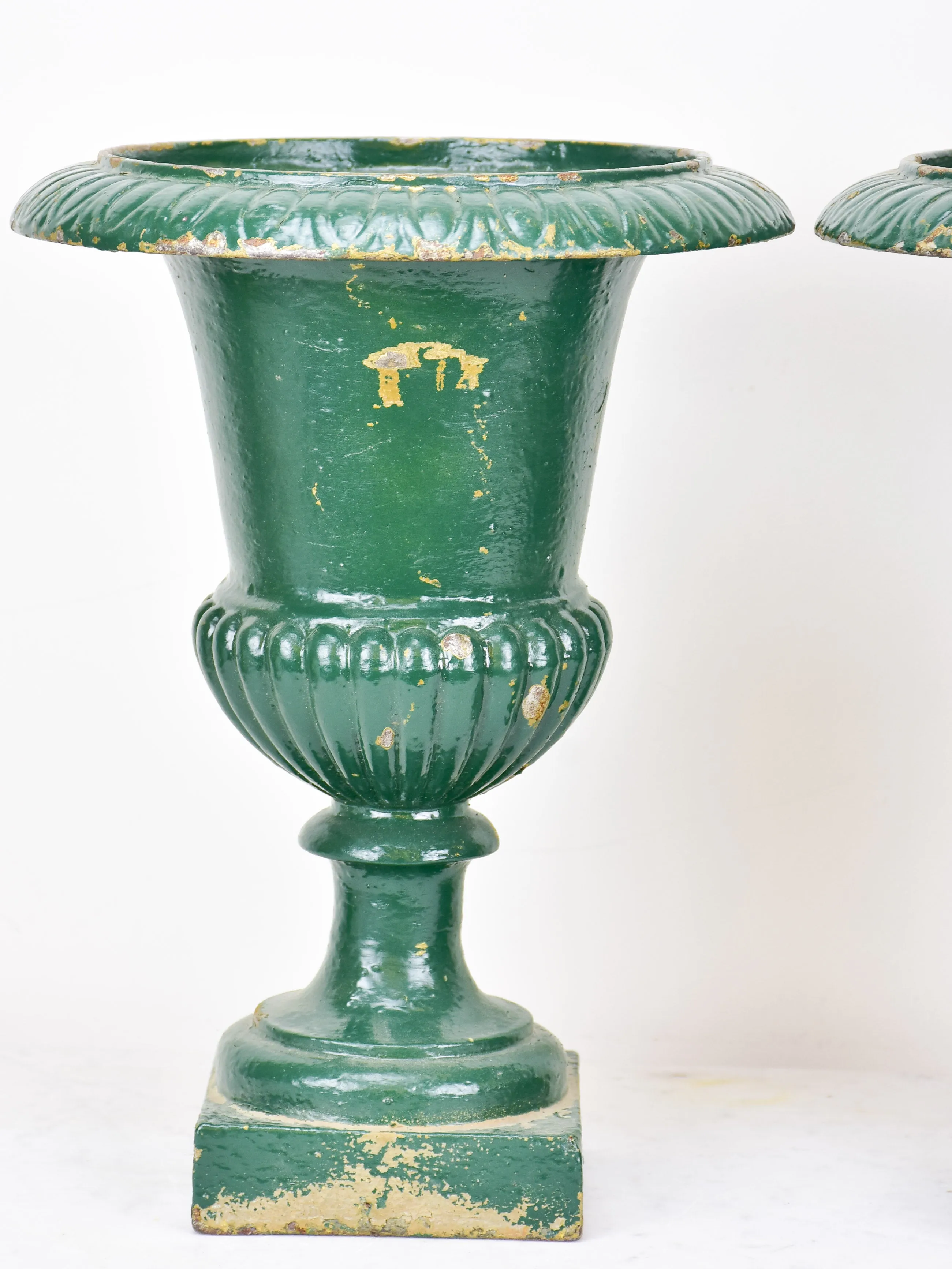 Pair of antique French Medici urns - green