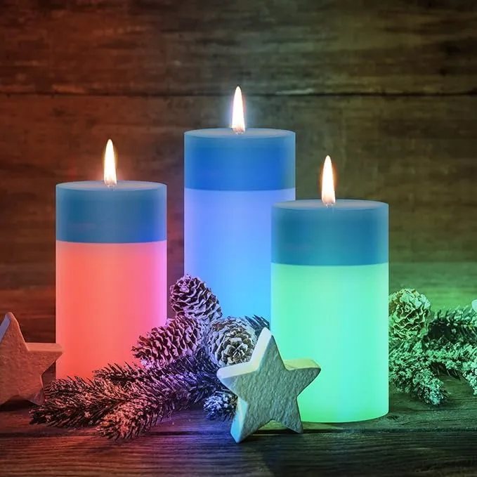 PEGACORN Round Shaped Real Wax Colour Changing Magic Candle, Real Flame Candles with Built-in Colour Changing Light, Useful for Room Decor, Diwali, Christmas, Gifting (Pack of 2)