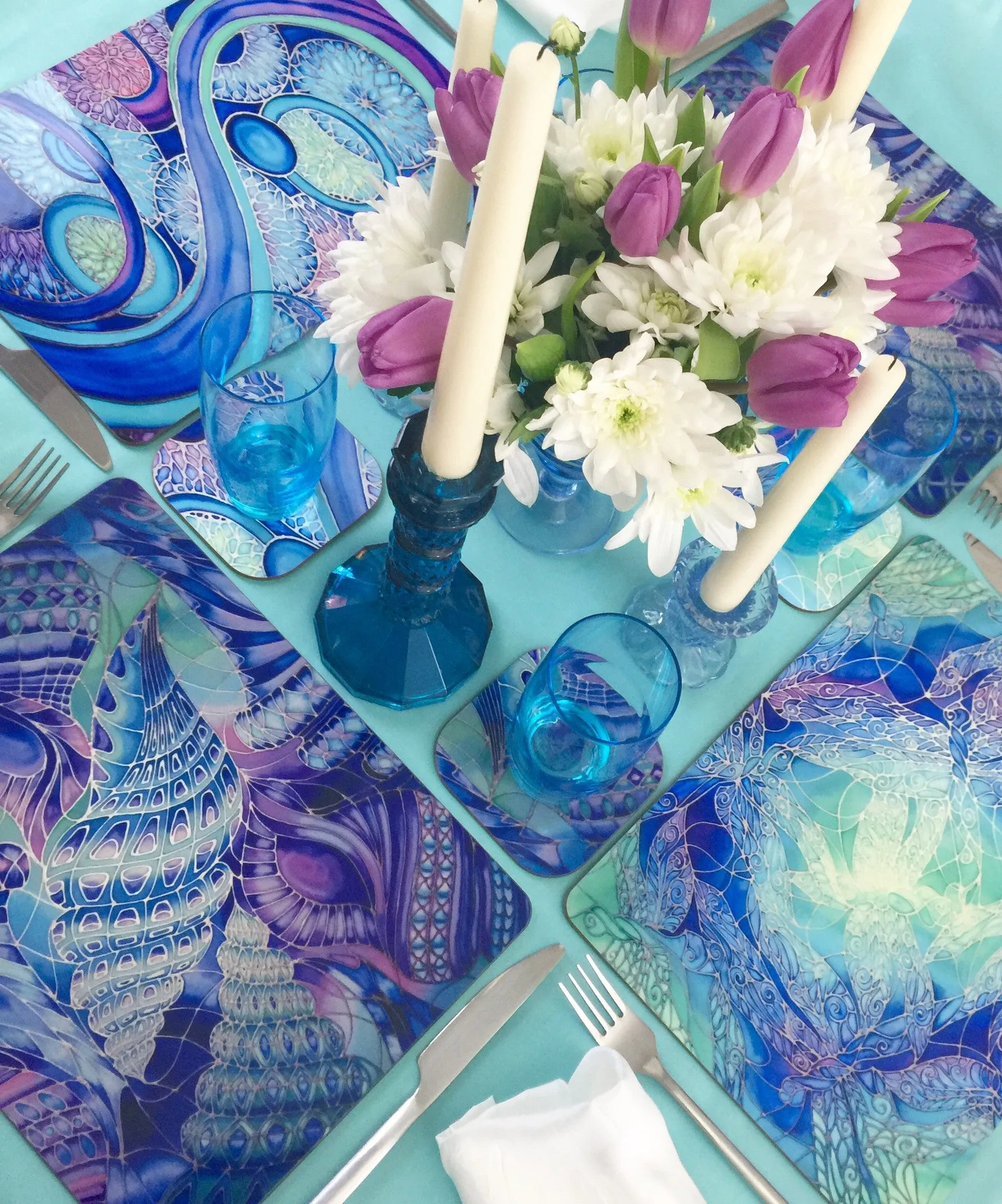Persian Orchid High Quality Table Mats - Purple Turquoise Green Tableware