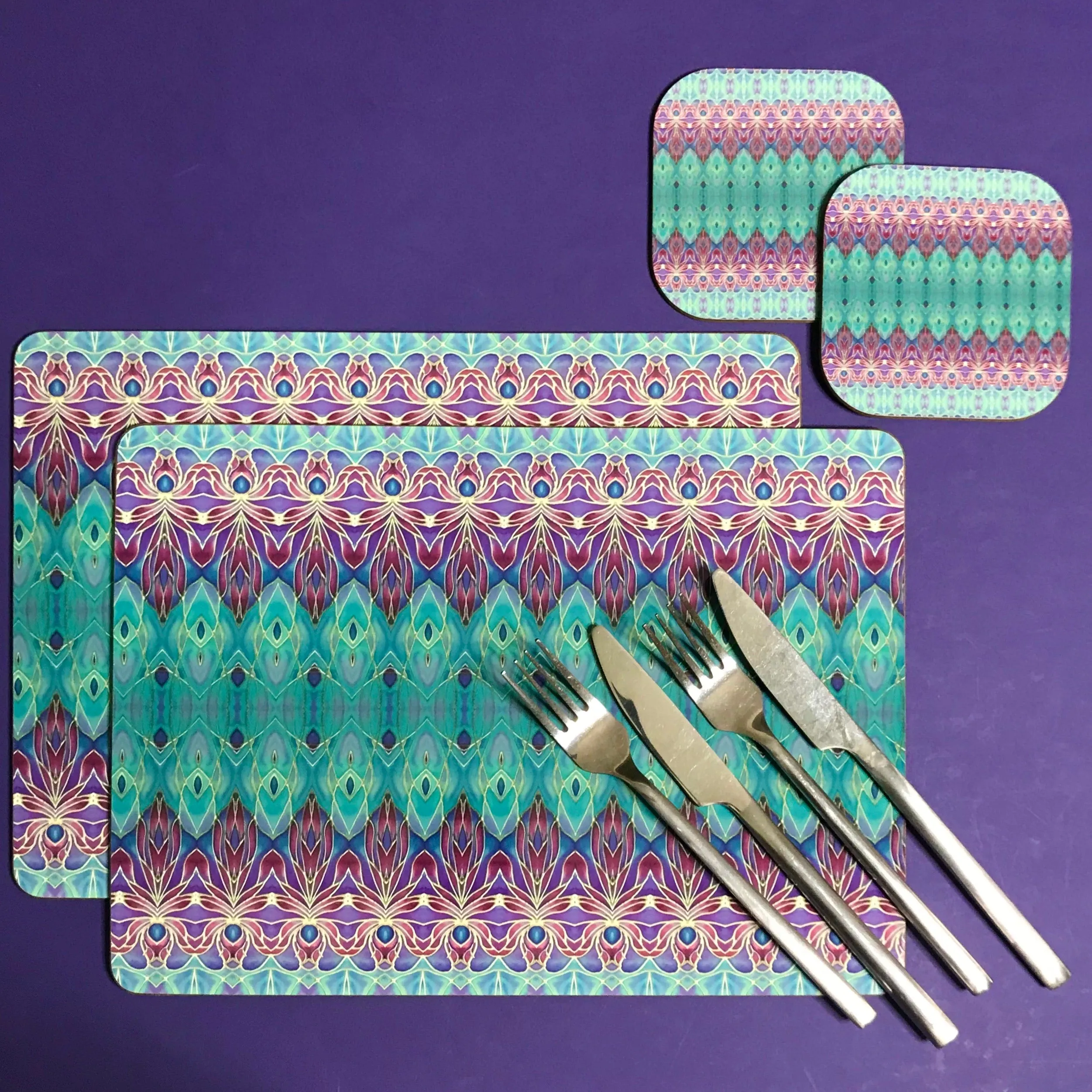 Persian Orchid High Quality Table Mats - Purple Turquoise Green Tableware
