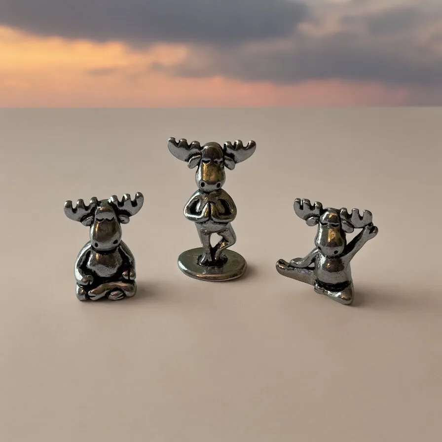 Pewter Moose Yoga Figurines