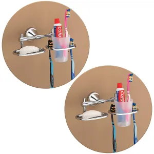 ﻿Plantex 304 Grade Stainless Steel 2in1 Soap Dish with Tumbler Holder/Soap Stand/Tooth Brush Holder/Bathroom Accessories Pack of 2, Niko (Chrome)