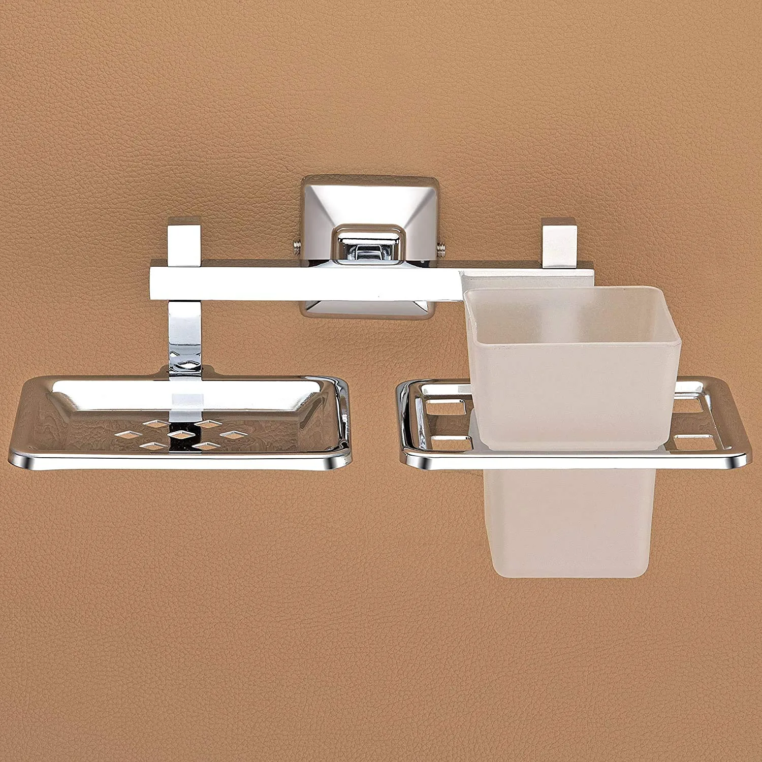 Plantex 304 Grade Stainless Steel 2in1 Soap Holder with Tumbler Holder/Bathroom Accessories - Pack of 4, Squaro (Chrome)