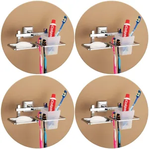 Plantex 304 Grade Stainless Steel 2in1 Soap Holder with Tumbler Holder/Bathroom Accessories - Pack of 4, Squaro (Chrome)