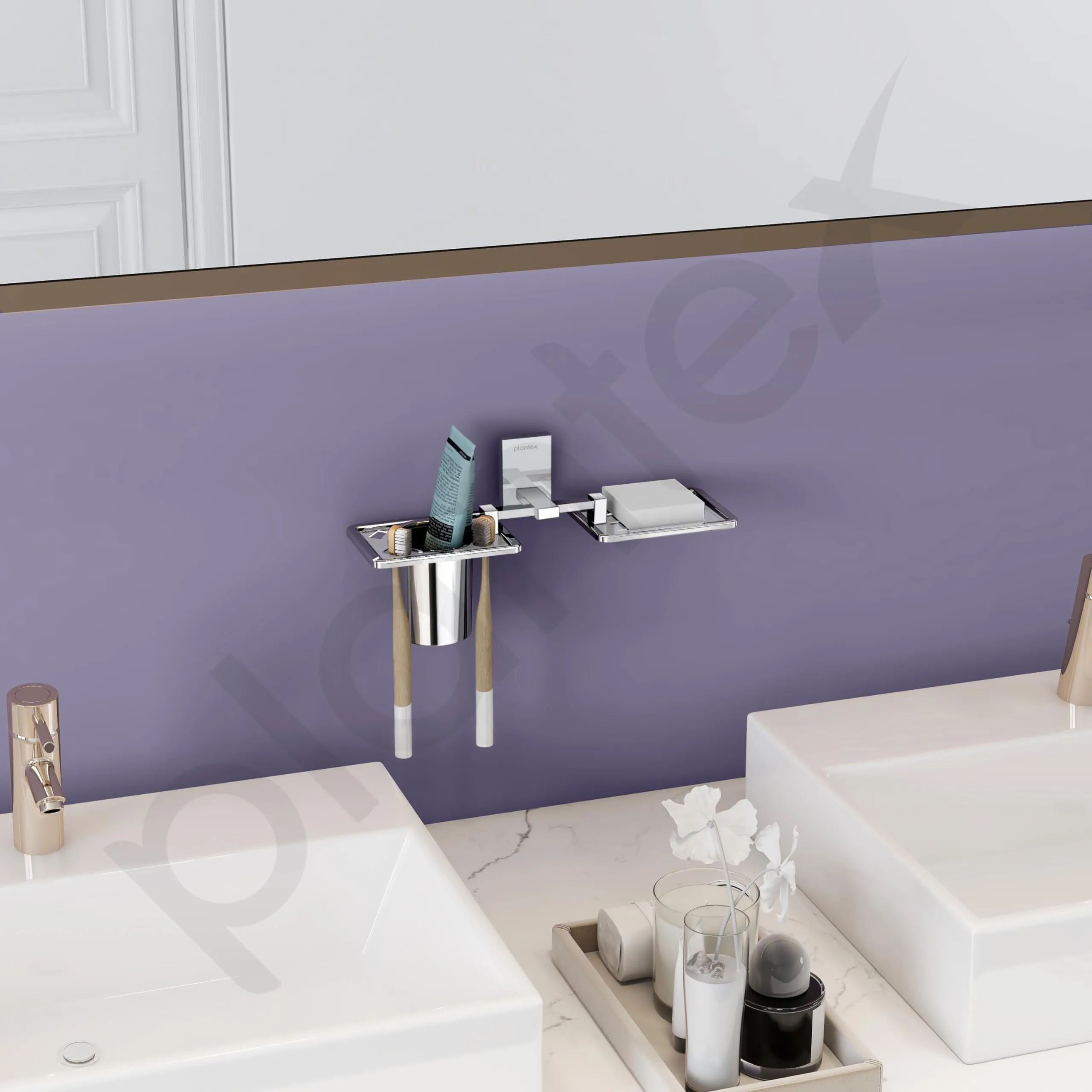 Plantex Senso Bathroom 2 in 1 soap Holder and Brush Stand for wash Basin (304 Stainless Steel)