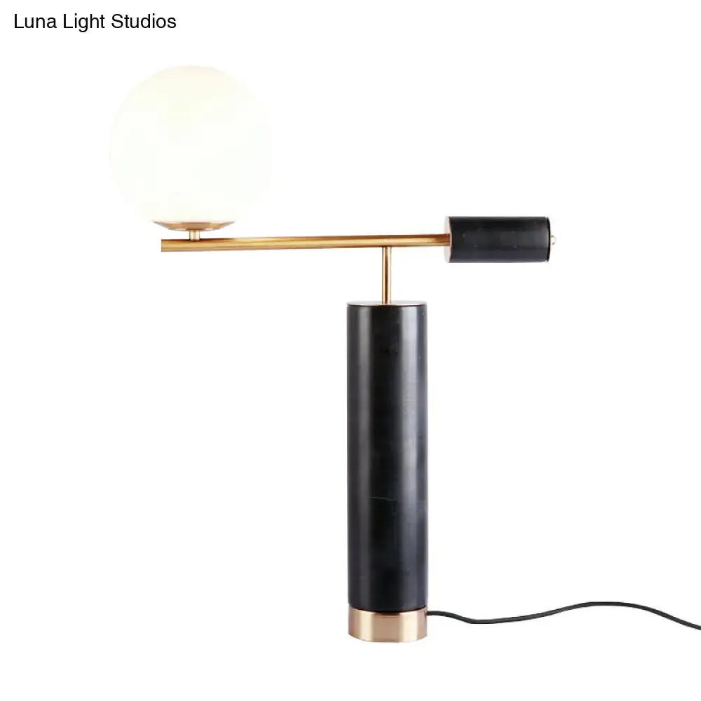 Post-Modern Black Marble Living Room Table Lamp with Cream Glass Shade