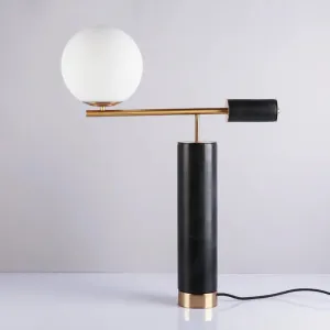 Post-Modern Black Marble Living Room Table Lamp with Cream Glass Shade