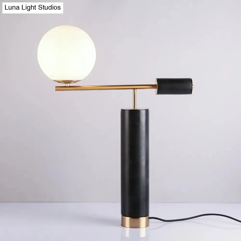 Post-Modern Black Marble Living Room Table Lamp with Cream Glass Shade
