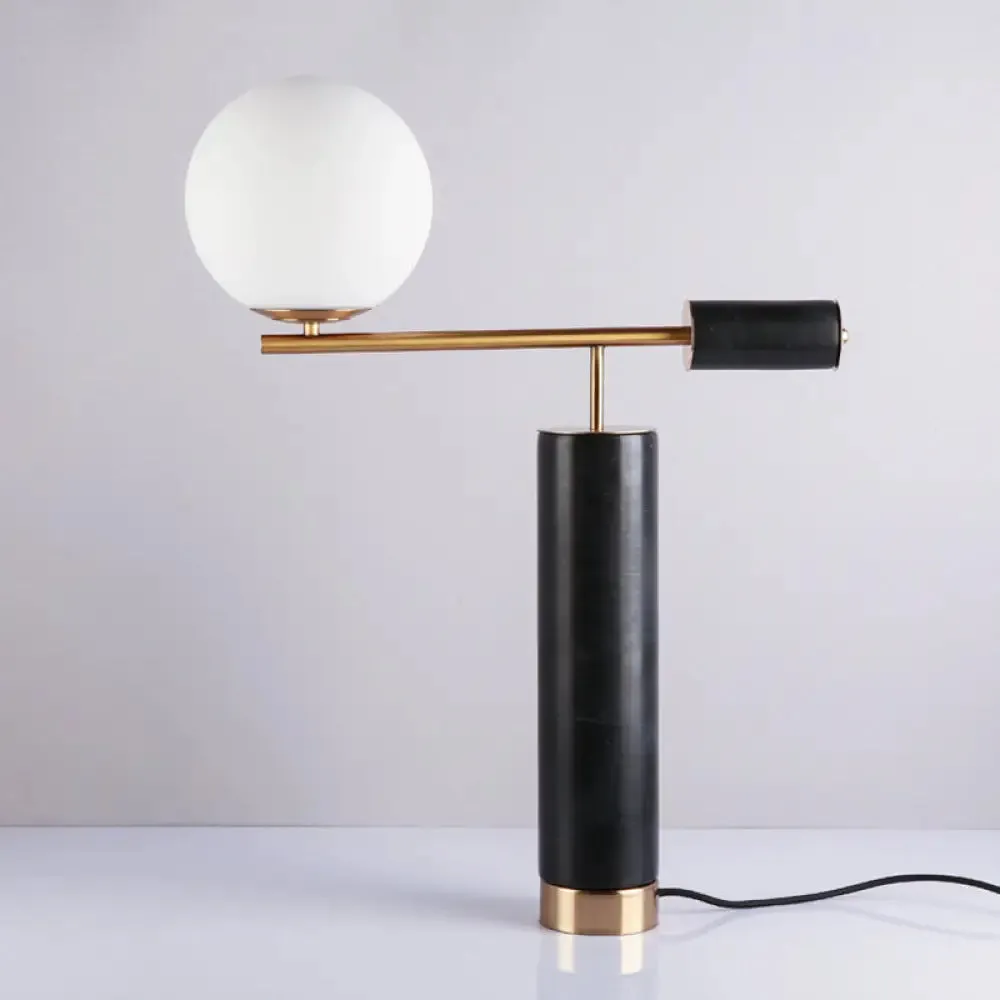Post-Modern Black Marble Living Room Table Lamp with Cream Glass Shade