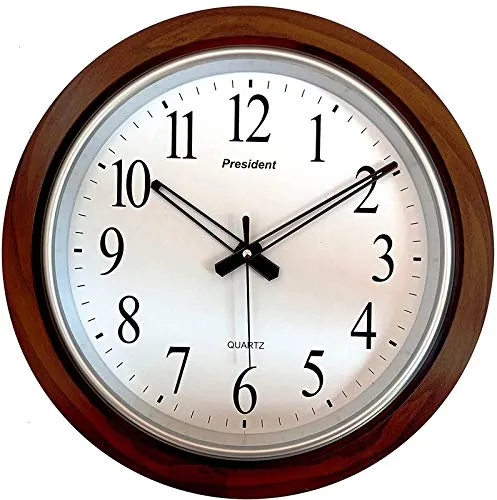 President Wood Finish 60 - Made in India Analog Quartz Official Designer Big Size Nautical Plastic Wall Clock for Hall (Wood and White)