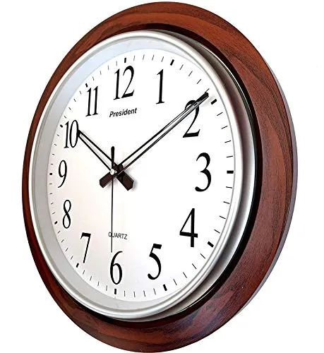 President Wood Finish 60 - Made in India Analog Quartz Official Designer Big Size Nautical Plastic Wall Clock for Hall (Wood and White)
