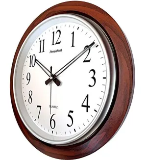 President Wood Finish 60 - Made in India Analog Quartz Official Designer Big Size Nautical Plastic Wall Clock for Hall (Wood and White)
