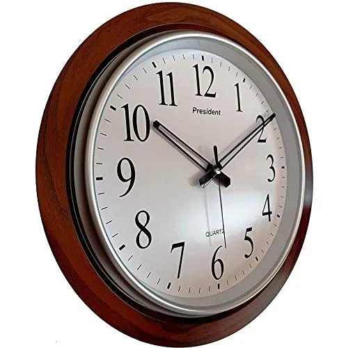 President Wood Finish 60 - Made in India Analog Quartz Official Designer Big Size Nautical Plastic Wall Clock for Hall (Wood and White)
