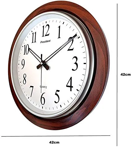 President Wood Finish 60 - Made in India Analog Quartz Official Designer Big Size Nautical Plastic Wall Clock for Hall (Wood and White)