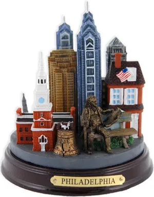 PWPH1 Mini City on 5" Wood Base Philadelphia COLOR
