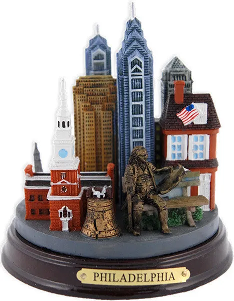 PWPH1 Mini City on 5" Wood Base Philadelphia COLOR