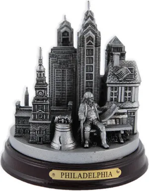 PWPH2 Mini City on 5" Wood Base Philadelphia SILVER