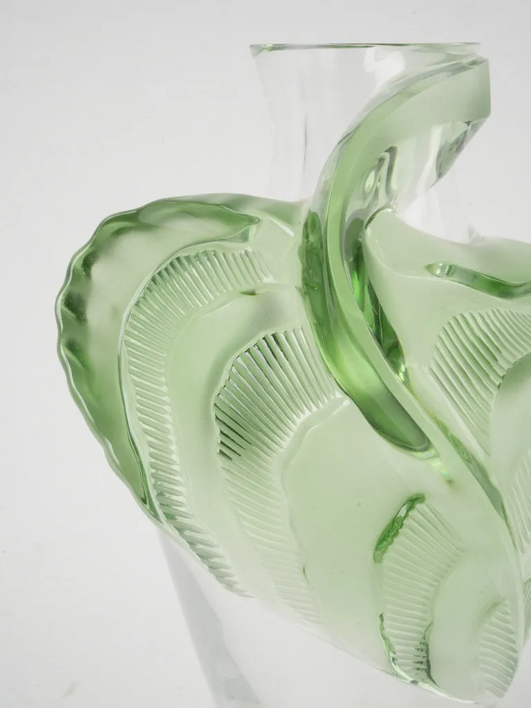 Rare Lalique |Tanega" Crystal Vase w/ Green Leaf by Marie-Claude Lalique, Circa 1989 14½"