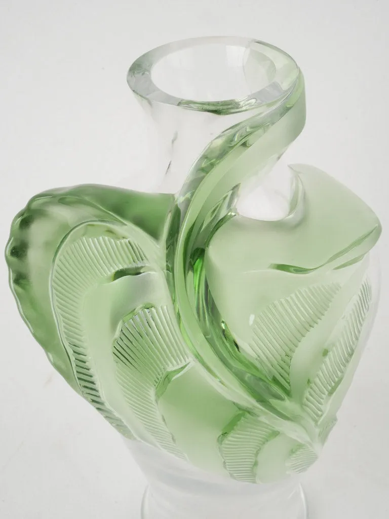 Rare Lalique |Tanega" Crystal Vase w/ Green Leaf by Marie-Claude Lalique, Circa 1989 14½"