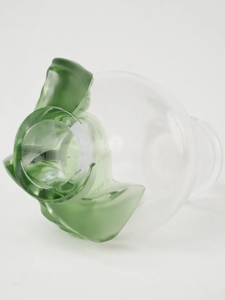 Rare Lalique |Tanega" Crystal Vase w/ Green Leaf by Marie-Claude Lalique, Circa 1989 14½"
