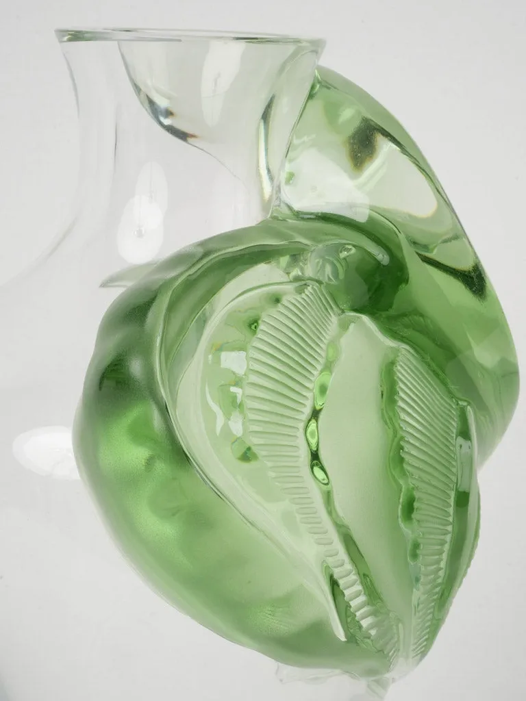 Rare Lalique |Tanega" Crystal Vase w/ Green Leaf by Marie-Claude Lalique, Circa 1989 14½"