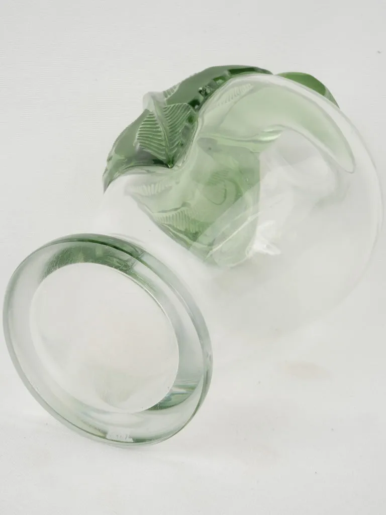 Rare Lalique |Tanega" Crystal Vase w/ Green Leaf by Marie-Claude Lalique, Circa 1989 14½"