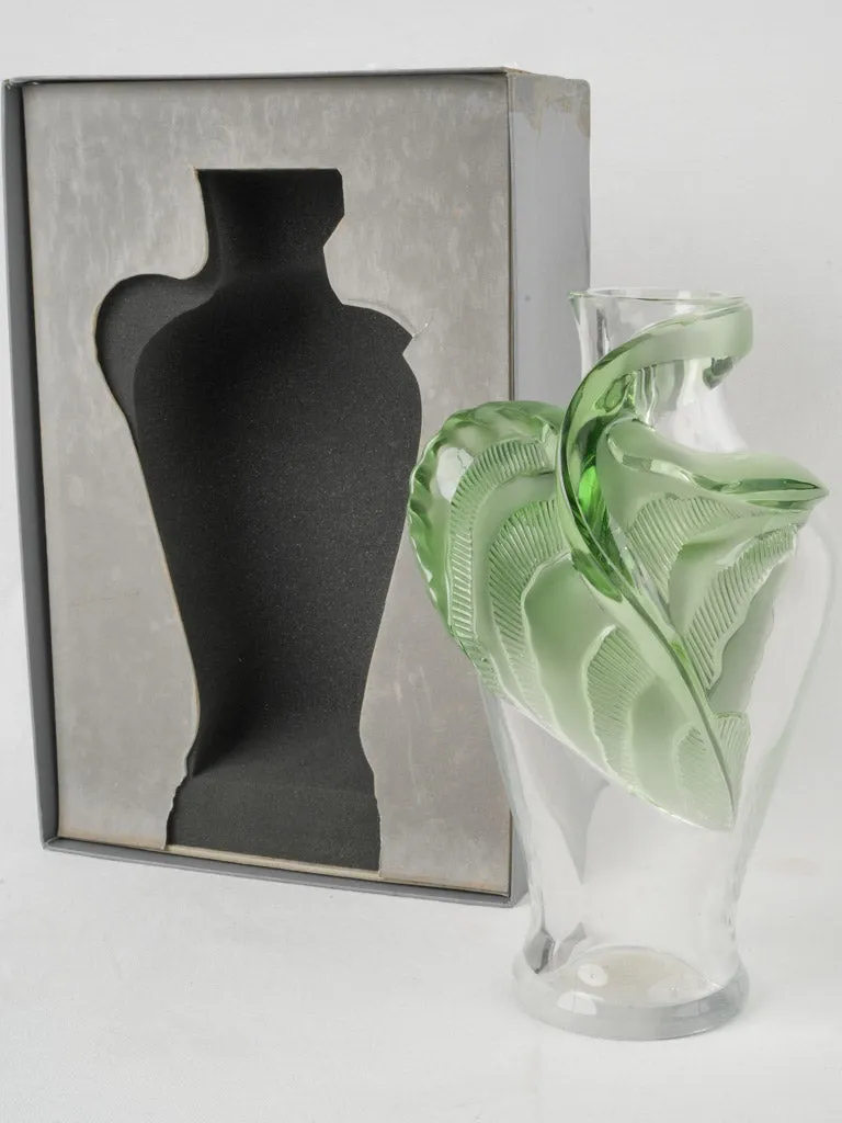 Rare Lalique |Tanega" Crystal Vase w/ Green Leaf by Marie-Claude Lalique, Circa 1989 14½"