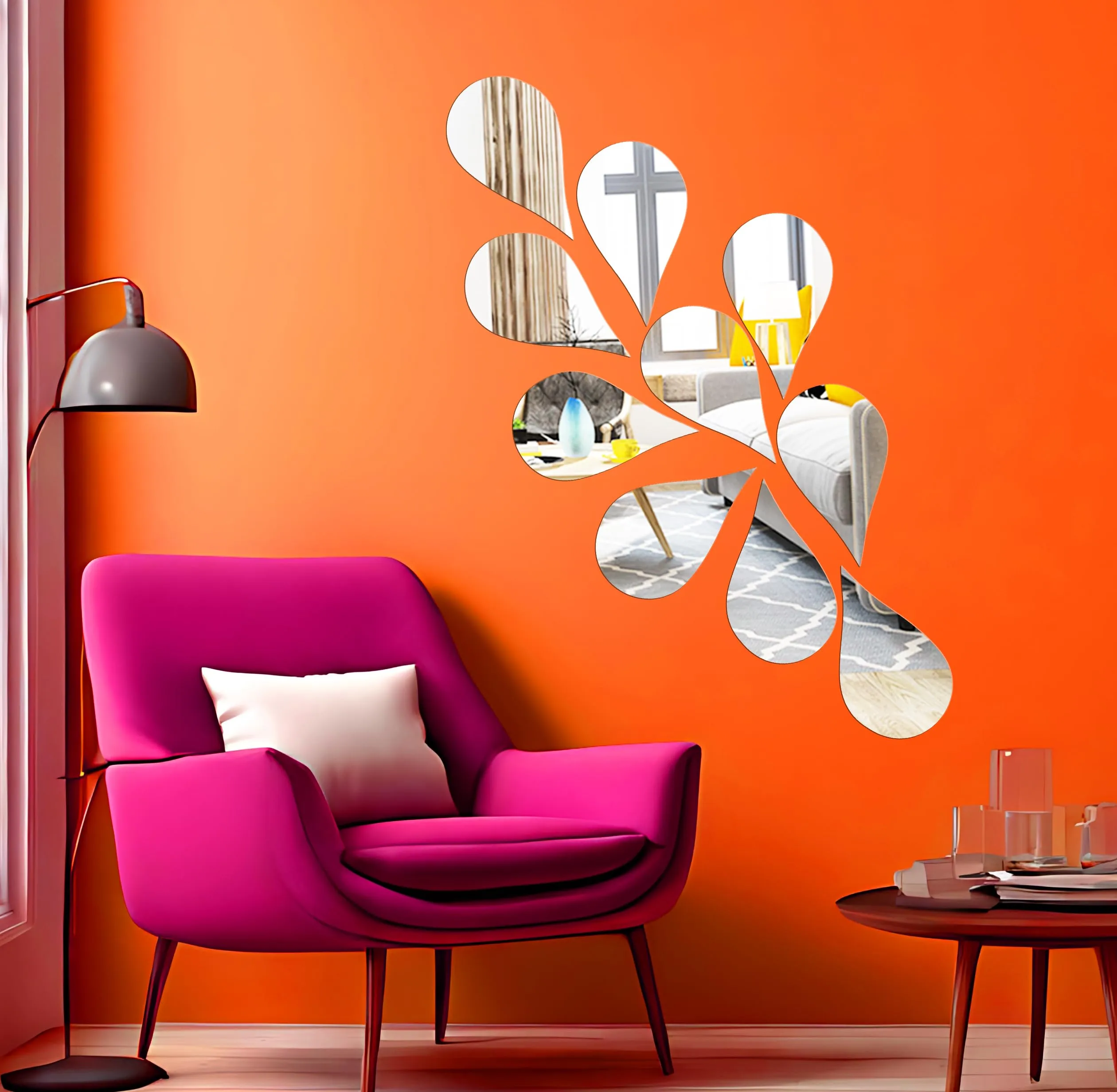 rawpockets Water Droplets Design Silver Mirror Self Adhesive Mirror Sticker