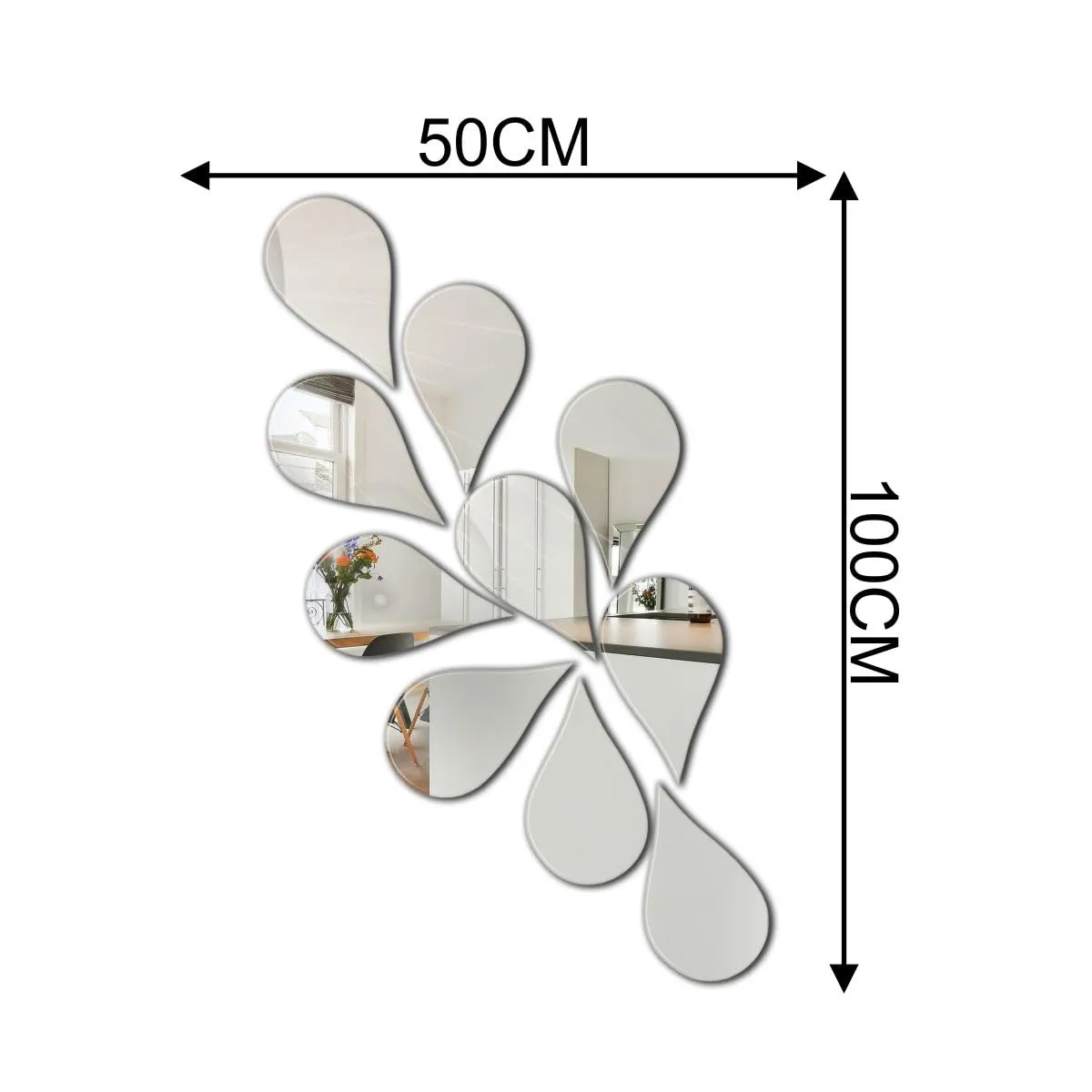 rawpockets Water Droplets Design Silver Mirror Self Adhesive Mirror Sticker