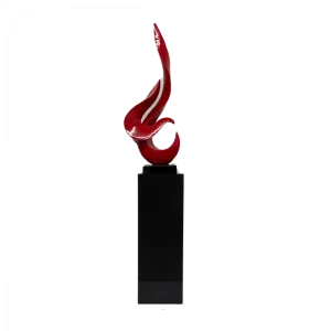 Red Flame Floor Sculpture With Black Stand, 44" Tall