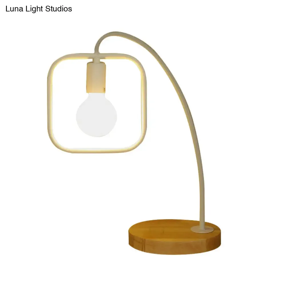 Retro Stylish Metal Table Light with Open Bulb - Frame Square Design, Bedroom Standing Light (Black/White)