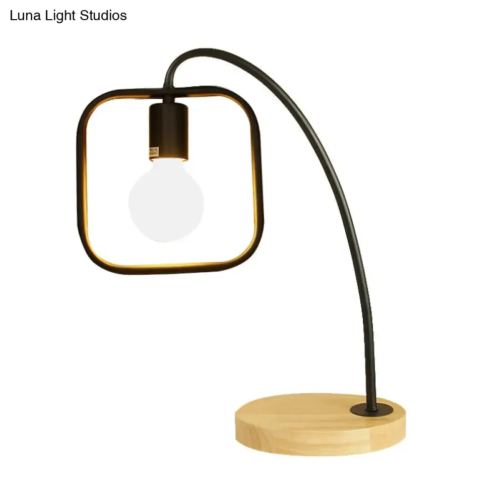 Retro Stylish Metal Table Light with Open Bulb - Frame Square Design, Bedroom Standing Light (Black/White)