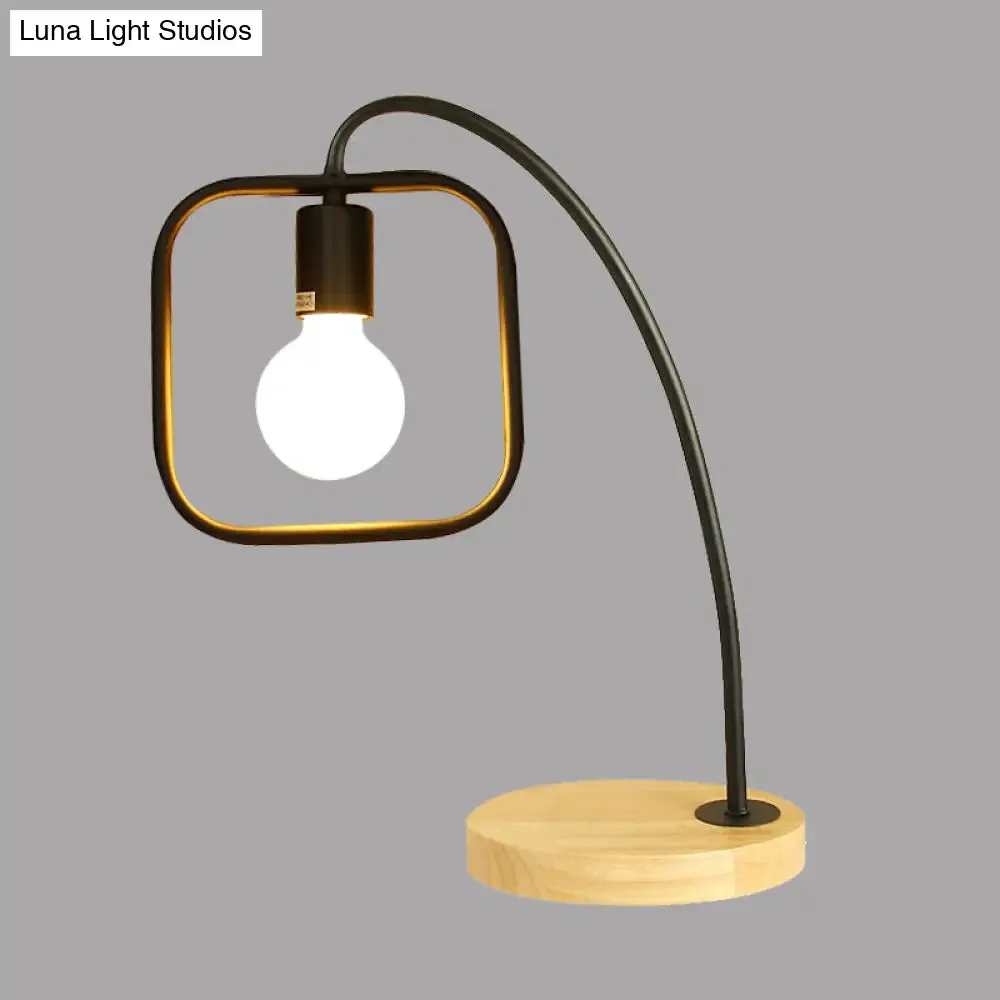 Retro Stylish Metal Table Light with Open Bulb - Frame Square Design, Bedroom Standing Light (Black/White)