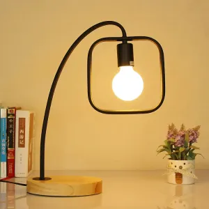 Retro Stylish Metal Table Light with Open Bulb - Frame Square Design, Bedroom Standing Light (Black/White)