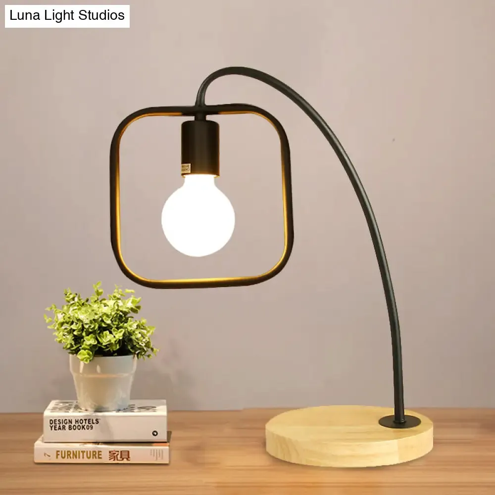 Retro Stylish Metal Table Light with Open Bulb - Frame Square Design, Bedroom Standing Light (Black/White)