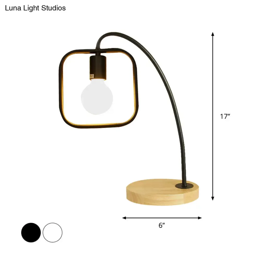 Retro Stylish Metal Table Light with Open Bulb - Frame Square Design, Bedroom Standing Light (Black/White)