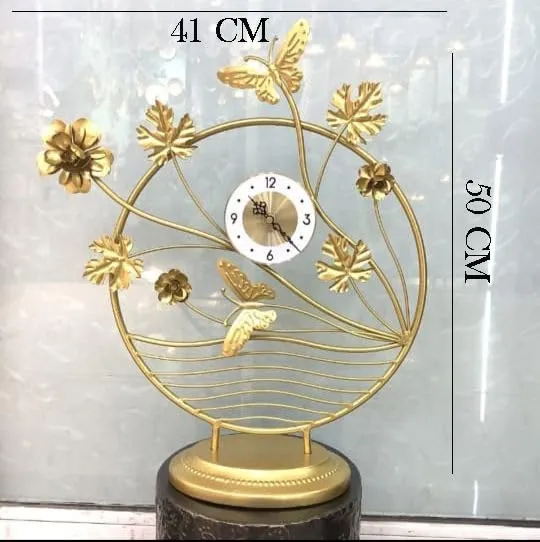 Rhyhorn Table Clock on Stand, Butterfly Pattern Design Decorative Desk and Shelf Clock Farmhouse Mantel Non-Ticking Clock Rustic Metal Frame with Antique(RY-09)