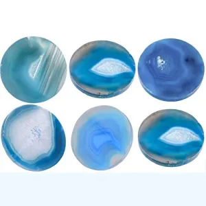 rockcloud Pack of 6 Agate Light Table Slices, Agate Slices Stone Slab Namecards Place Cards 1.7-2.4 inches, Blue