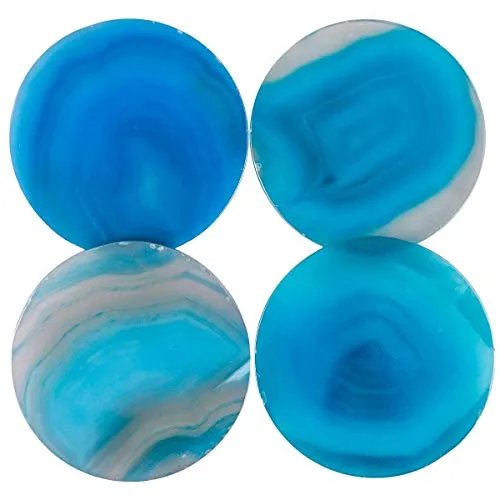 rockcloud Pack of 6 Agate Light Table Slices, Agate Slices Stone Slab Namecards Place Cards 1.7-2.4 inches, Blue