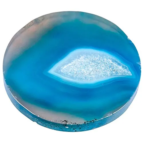 rockcloud Pack of 6 Agate Light Table Slices, Agate Slices Stone Slab Namecards Place Cards 1.7-2.4 inches, Blue