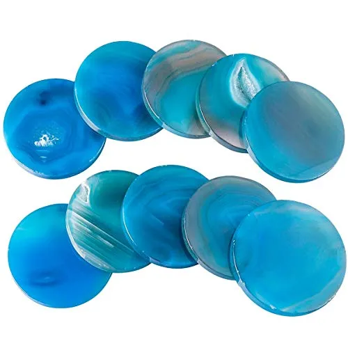 rockcloud Pack of 6 Agate Light Table Slices, Agate Slices Stone Slab Namecards Place Cards 1.7-2.4 inches, Blue