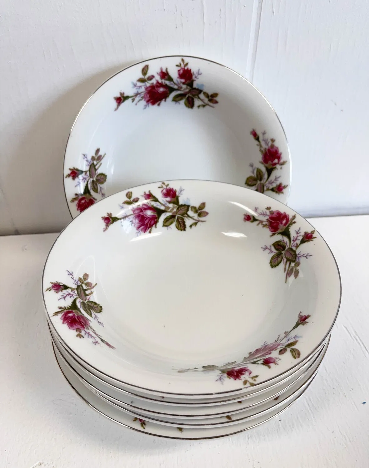 Rose Pattern Bowls Japan Set of 6 - Sankyo China