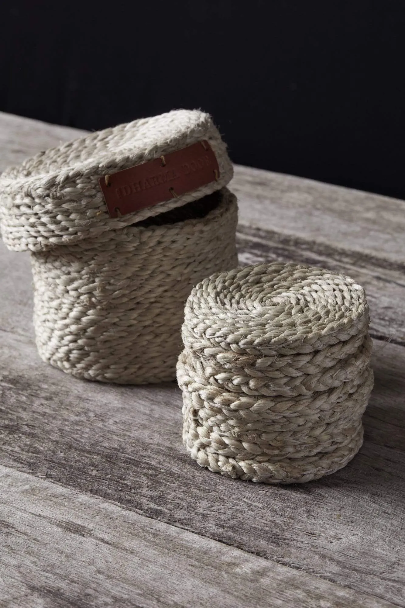 Round Natural Jute Coasters | Set of 8 In Basket With Lid