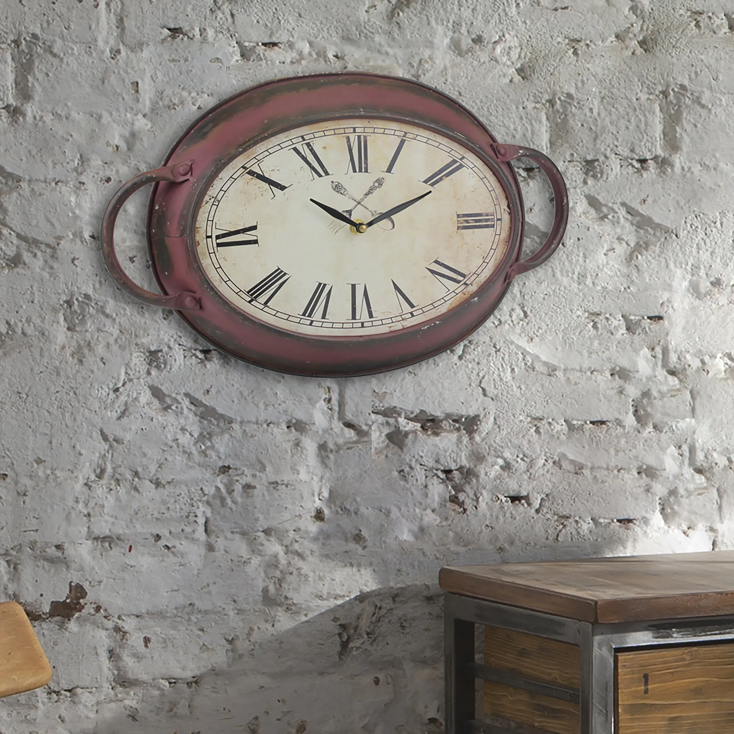 Rustic Farmhouse Oval Metal Wall Clock - Battery Operated (WS)