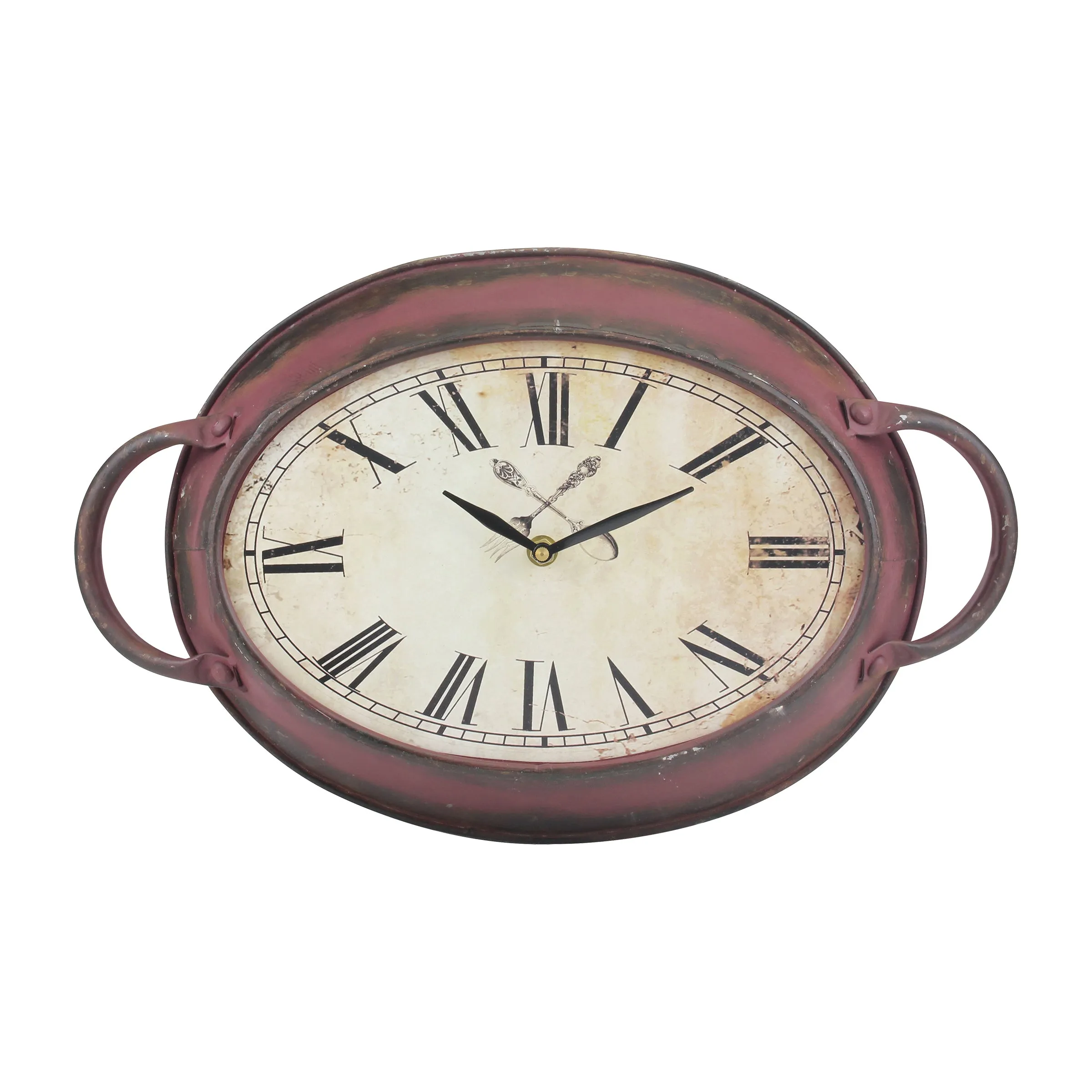 Rustic Farmhouse Oval Metal Wall Clock - Battery Operated (WS)
